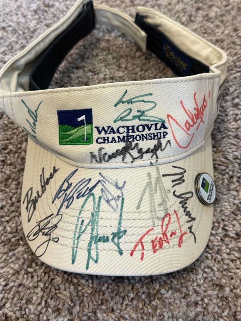 Wachovia Championship Autographed Golf Visor - Cream with Multicolor Signatures